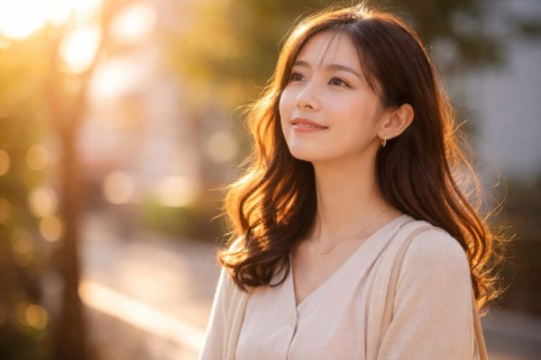 朝日の中にいる女性